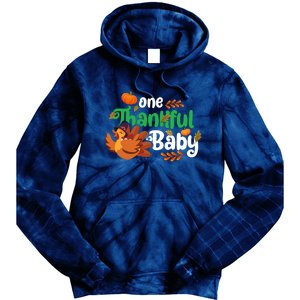 One Thankful Baby Funny Turkey Thanksgiving Baby Announcement Tie Dye Hoodie