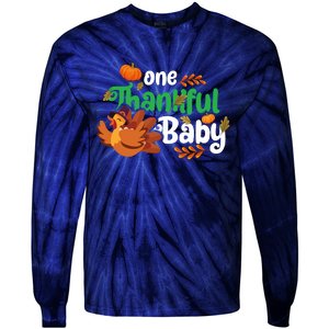 One Thankful Baby Funny Turkey Thanksgiving Baby Announcement Tie-Dye Long Sleeve Shirt