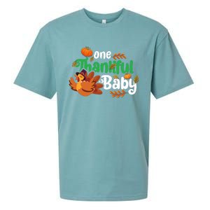 One Thankful Baby Funny Turkey Thanksgiving Baby Announcement Sueded Cloud Jersey T-Shirt