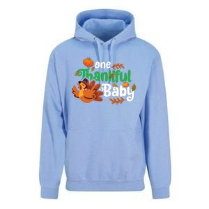 One Thankful Baby Funny Turkey Thanksgiving Baby Announcement Unisex Surf Hoodie