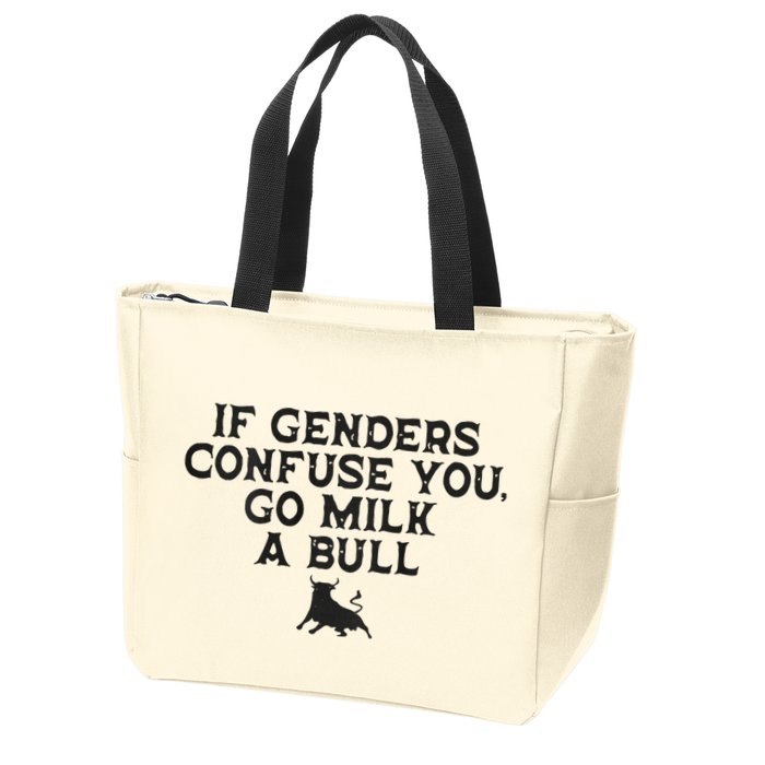 On The Back If Genders Confuse You Go Milk A Bull Meme Zip Tote Bag