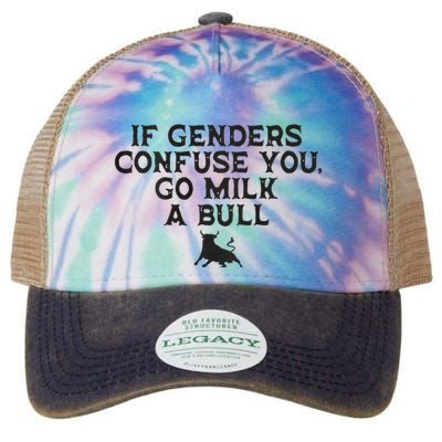 On The Back If Genders Confuse You Go Milk A Bull Meme Legacy Tie Dye Trucker Hat