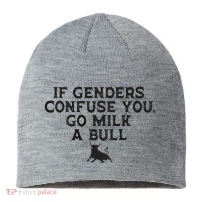 On The Back If Genders Confuse You Go Milk A Bull Meme Sustainable Beanie