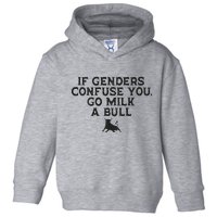 On The Back If Genders Confuse You Go Milk A Bull Meme Toddler Hoodie