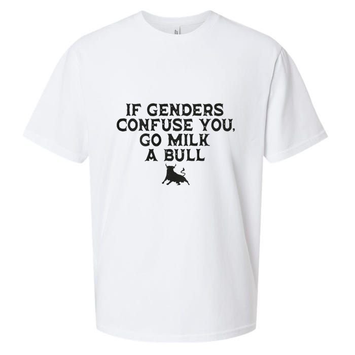 On The Back If Genders Confuse You Go Milk A Bull Meme Sueded Cloud Jersey T-Shirt