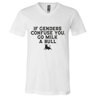 On The Back If Genders Confuse You Go Milk A Bull Meme V-Neck T-Shirt