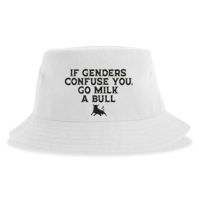 On The Back If Genders Confuse You Go Milk A Bull Meme Sustainable Bucket Hat