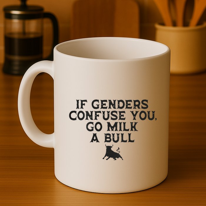 On The Back If Genders Confuse You Go Milk A Bull Meme Mug
