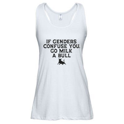 On The Back If Genders Confuse You Go Milk A Bull Meme Ladies Essential Flowy Tank