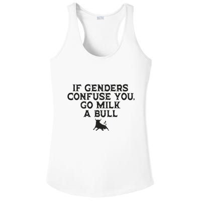 On The Back If Genders Confuse You Go Milk A Bull Meme Ladies PosiCharge Competitor Racerback Tank