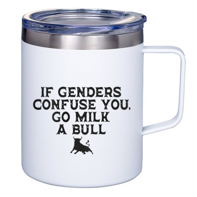 On The Back If Genders Confuse You Go Milk A Bull Meme 12oz Stainless Steel Coffee Mug