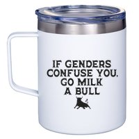 On The Back If Genders Confuse You Go Milk A Bull Meme 12oz Stainless Steel Coffee Mug
