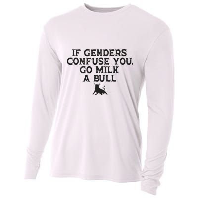 On The Back If Genders Confuse You Go Milk A Bull Meme Cooling Performance Long Sleeve Crew