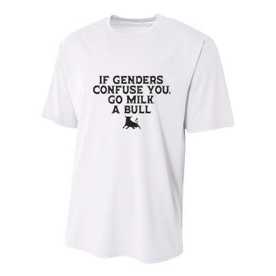 On The Back If Genders Confuse You Go Milk A Bull Meme Youth Performance Sprint T-Shirt