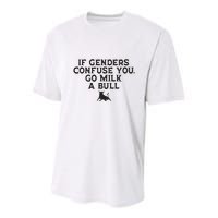 On The Back If Genders Confuse You Go Milk A Bull Meme Youth Performance Sprint T-Shirt