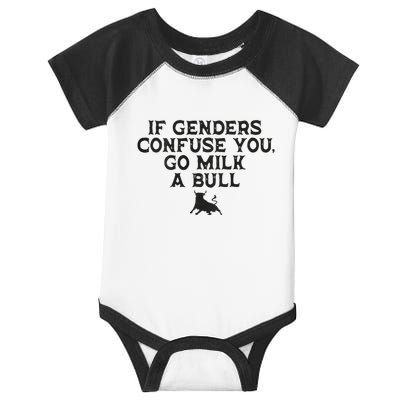 On The Back If Genders Confuse You Go Milk A Bull Meme Infant Baby Jersey Bodysuit