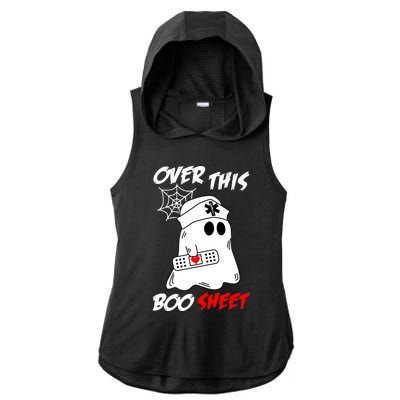 Over This Boo Sheet Funny Ghost Nurse Halloween Ladies PosiCharge Tri-Blend Wicking Draft Hoodie Tank