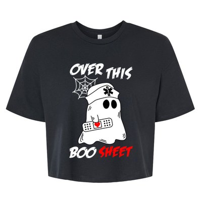 Over This Boo Sheet Funny Ghost Nurse Halloween Bella+Canvas Jersey Crop Tee