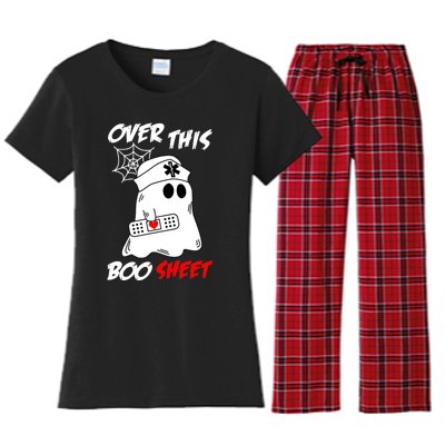 Over This Boo Sheet Funny Ghost Nurse Halloween Women's Flannel Pajama Set