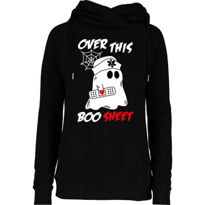 Over This Boo Sheet Funny Ghost Nurse Halloween Womens Funnel Neck Pullover Hood