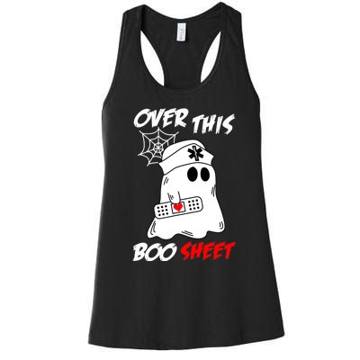 Over This Boo Sheet Funny Ghost Nurse Halloween Women's Racerback Tank