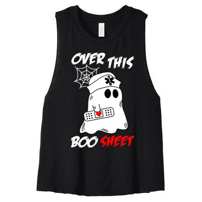 Over This Boo Sheet Funny Ghost Nurse Halloween Women's Racerback Cropped Tank