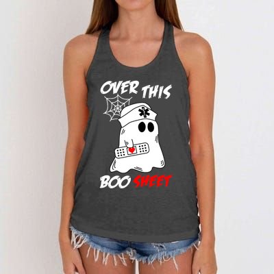 Over This Boo Sheet Funny Ghost Nurse Halloween Women's Knotted Racerback Tank