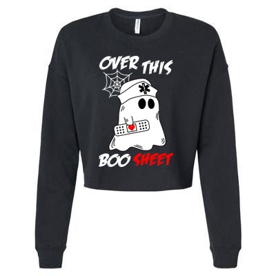 Over This Boo Sheet Funny Ghost Nurse Halloween Cropped Pullover Crew