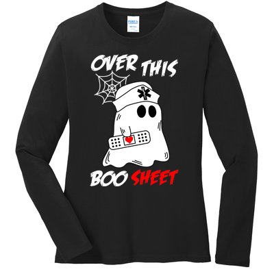 Over This Boo Sheet Funny Ghost Nurse Halloween Ladies Long Sleeve Shirt