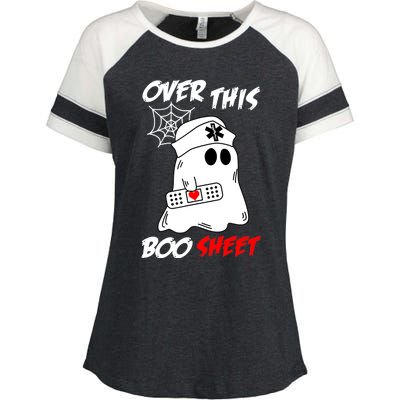 Over This Boo Sheet Funny Ghost Nurse Halloween Enza Ladies Jersey Colorblock Tee