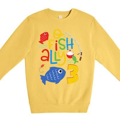 OFishAlly Three Birthday Decorations 3 Year Old 3rd Bday Premium Crewneck Sweatshirt