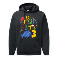 OFishAlly Three Birthday Decorations 3 Year Old 3rd Bday Performance Fleece Hoodie