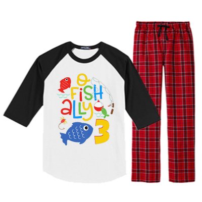 OFishAlly Three Birthday Decorations 3 Year Old 3rd Bday Raglan Sleeve Pajama Set