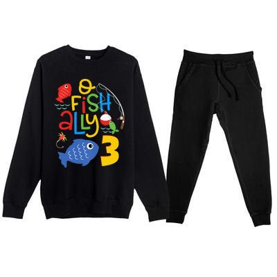 OFishAlly Three Birthday Decorations 3 Year Old 3rd Bday Premium Crewneck Sweatsuit Set