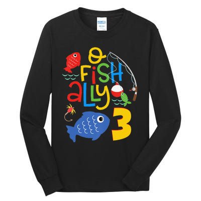 OFishAlly Three Birthday Decorations 3 Year Old 3rd Bday Tall Long Sleeve T-Shirt