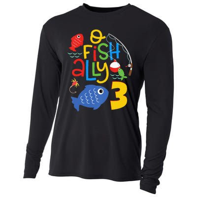 OFishAlly Three Birthday Decorations 3 Year Old 3rd Bday Cooling Performance Long Sleeve Crew