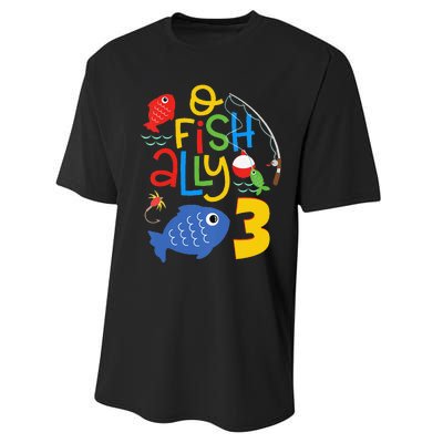 OFishAlly Three Birthday Decorations 3 Year Old 3rd Bday Performance Sprint T-Shirt