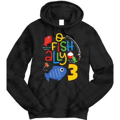 OFishAlly Three Birthday Decorations 3 Year Old 3rd Bday Tie Dye Hoodie