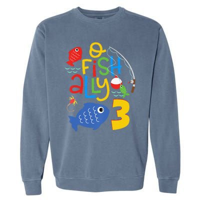 OFishAlly Three Birthday Decorations 3 Year Old 3rd Bday Garment-Dyed Sweatshirt