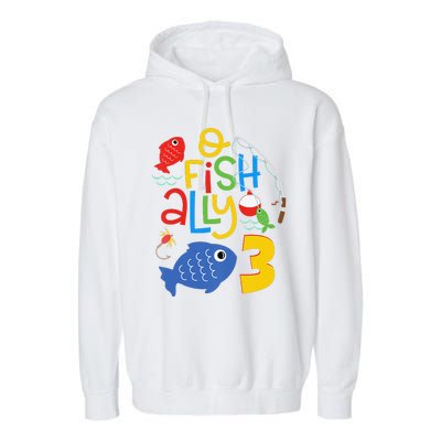 OFishAlly Three Birthday Decorations 3 Year Old 3rd Bday Garment-Dyed Fleece Hoodie