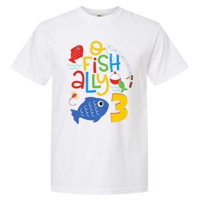 OFishAlly Three Birthday Decorations 3 Year Old 3rd Bday Garment-Dyed Heavyweight T-Shirt