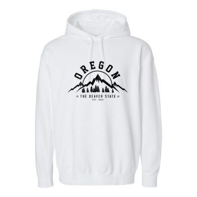 Oregon The Beaver State Est. 1859 Vintage Mountains Gift Garment-Dyed Fleece Hoodie