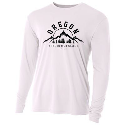 Oregon The Beaver State Est. 1859 Vintage Mountains Gift Cooling Performance Long Sleeve Crew