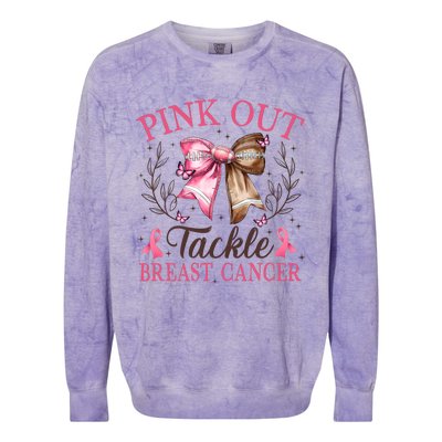 Out Tackle Breast Cancer Football Coquette Bow Colorblast Crewneck Sweatshirt