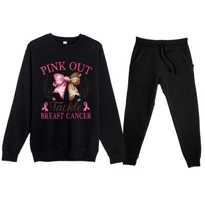 Out Tackle Breast Cancer Football Coquette Bow Premium Crewneck Sweatsuit Set