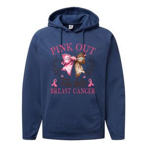 Out Tackle Breast Cancer Football Coquette Bow Performance Fleece Hoodie