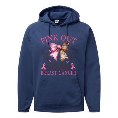 Out Tackle Breast Cancer Football Coquette Bow Performance Fleece Hoodie