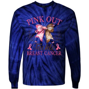 Out Tackle Breast Cancer Football Coquette Bow Tie-Dye Long Sleeve Shirt