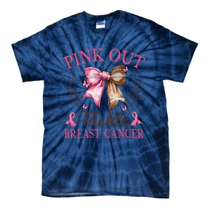 Out Tackle Breast Cancer Football Coquette Bow Tie-Dye T-Shirt