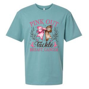 Out Tackle Breast Cancer Football Coquette Bow Sueded Cloud Jersey T-Shirt